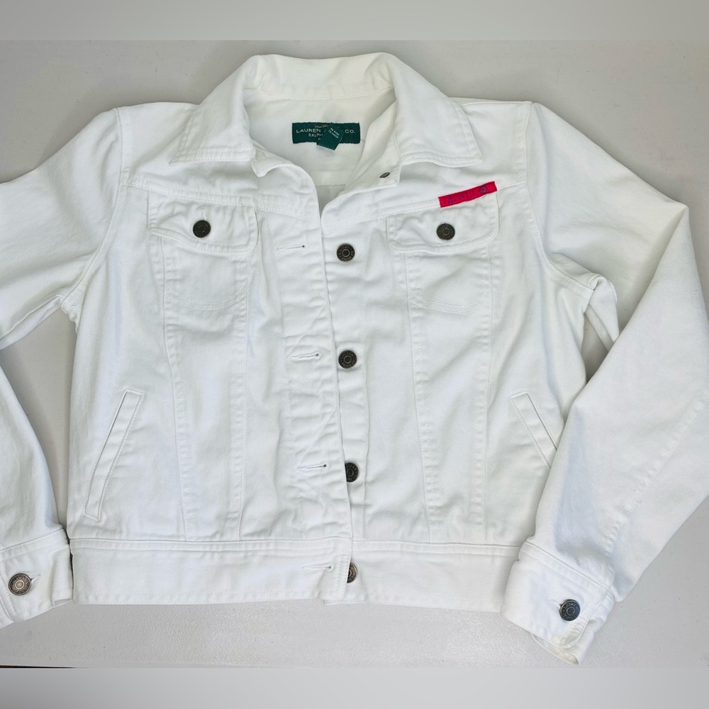 Lauren Jeans Co White Denim Jacket Size Small Petite Vintage Casual